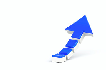 Blue stair with curve arrow isolate on white background. Partnership, teamwork, step-by step growth, development and management concept, 3d rendering