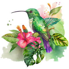 Wall Mural - hummingbird floral background