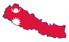 Nepal Map With Flag Asian Cartography