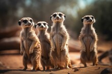 Group Of Meerkats Standing Together. Generative AI