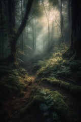 Wall Mural - beautiful sunlight in the forest generative ai
