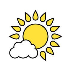 Wall Mural - cloudy sun weather icon. stylized element with black outline isolated on white background.