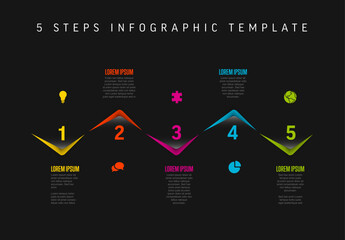 Poster - Five horizontal corner steps elements template with icons on black