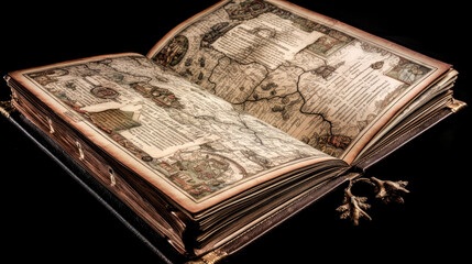 Wall Mural - an ancient book of maps was opened - generative ai