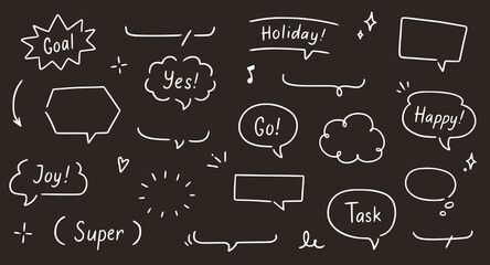 Poster - Balloon text frame decoration set chalkboard background. Simple hand drawn pen line speech bubble, cloud, balloon frame for text border. Doodle elegant dialog bubble. Vector illustration