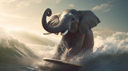 Elephant surfing, extreme, generative AI