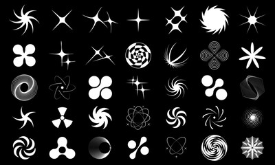 Poster - Collection of abstract graphic geometric symbols and objects in y2k style. Retro objects for design, projects, posters, banners and business cards. Vector symbols on black background