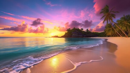 a stunningly realistic beach scene in 4k ultra hd, with crystal clear turquoise waters, golden sands