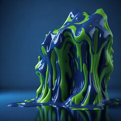 Sticker - hyperrealistic soft focus melting Electric blue and lime green 3d paint for an experimental art exhibition in the style of Cinema 4D rendering