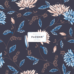 Wall Mural - dark beautiful flower seamless pattern