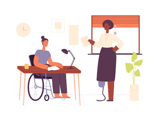 Poster - disabled women working in the office room