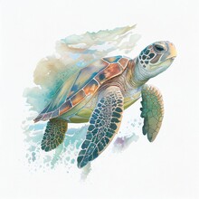 Swimming Turtle Watercolor Style Generative AI