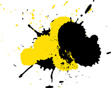 Yellow Black Drop Brush Watercolor Splatter Grunge Graphic Style On White Background