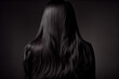 Beautiful straight shiny dark brunette hair back view. Generative AI