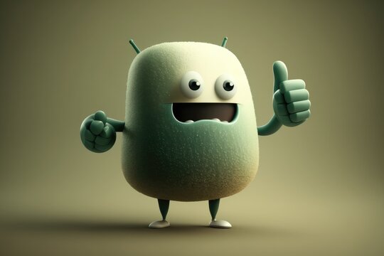 Funny green monster with thumbs up gesture