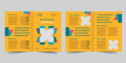 Wall Mural - NGO bifold brochure template. A clean, modern, and high-quality design bifold brochure vector design. Editable and customize template brochure
