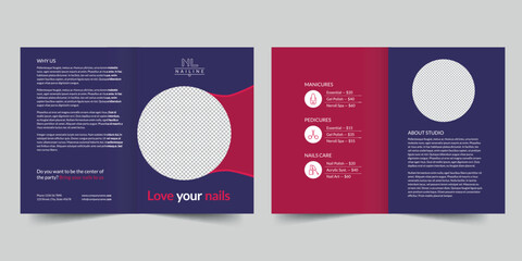 Wall Mural - Nail Studio Shop bifold brochure template. A clean, modern, and high-quality design bifold brochure vector design. Editable and customize template brochure