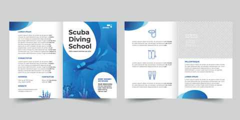 Wall Mural - Scuba Diving School bifold brochure template. A clean, modern, and high-quality design bifold brochure vector design. Editable and customize template brochure