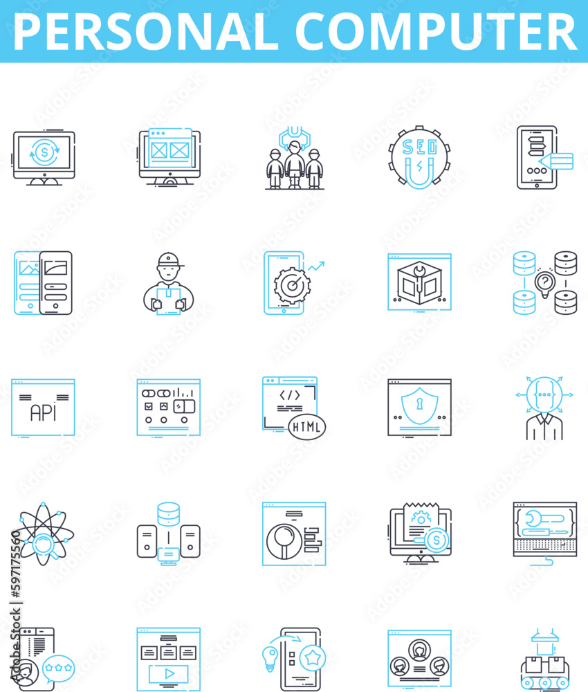 Personal computer vector line icons set. PC, Computer, Desktop, Laptop ...