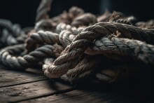 A Close-up Photo Of A Worn Rope On A Sailboat, Emphasizing Its Roughness And Age. Generative AI
