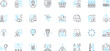 Risk assessment linear icons set. Probability, Security, Hazard, Vulnerability, Threat, Danger, Exposure line vector and concept signs. Mitigation,Assessment,Resilience outline illustrations