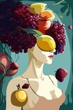 Woman with huge hairdo with fruit, piratestyle with copy space
