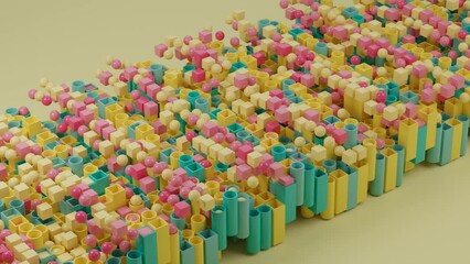 Poster - loop 3d animation of an array of geometric shapes, cubes and a hollow square profile. animation of t