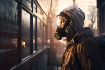 Wall Mural - Portrait of a Male Lab Assistance wearing Hazmat Suit during pandemic. Generative Ai