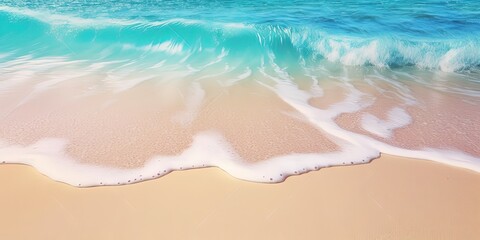 Canvas Print - Soft blue ocean wave on clean sandy beach by ai generative