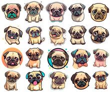 Set Of Funny Pug Dog Stickers