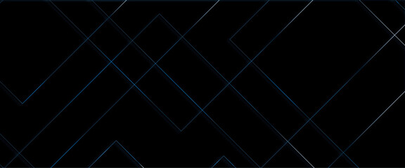 Poster - Abstract modern black background paper cut style with black and blue line Luxury concept, abstract luxury blue geometric random chaotic lines with many squares and triangles shape on black background