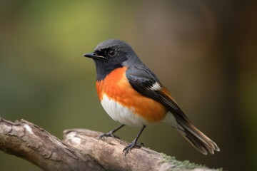 Canvas Print - male redstart bird perched on tree branch, with its vibrant plumage in full view, created with generative ai