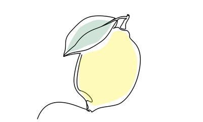 Wall Mural - fresh ripe yellow lemon fruit line art