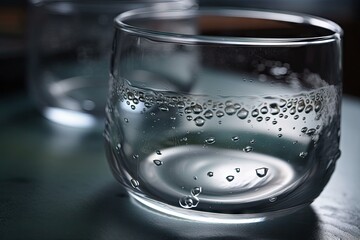 Poster - close-up of beaker, with droplets of liquid and steam on the glassware, created with generative ai