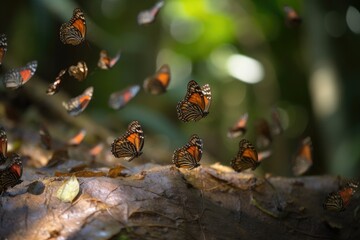 Sticker - butterfly migration in motion, with fluttering wings and blurred surroundings, created with generative ai