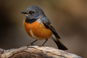 Wall Mural - redstart bird sitting on branch, with its beak open, created with generative ai