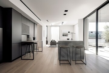 Sticker - minimalist home with modern and sleek interior elements, featuring clean lines and neutral color palettes, created with generative ai