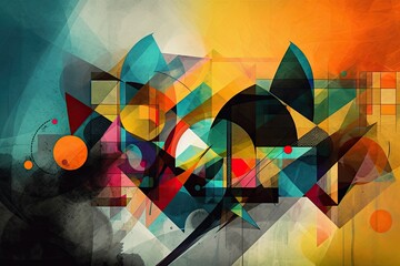 Poster - abstract geometric shapes and colors create a visually captivating work of art, created with generative ai