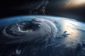 Canvas Print - hurricane with lightning storm in the distance, created with generative ai