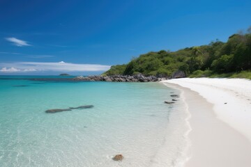 Wall Mural - trash-free beach, with clear blue water and white sand, created with generative ai