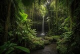 Fototapeta Las - majestic waterfall cascading through lush jungle landscape, created with generative ai