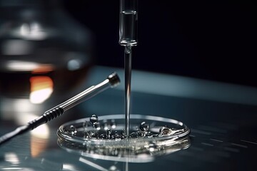 Poster - close-up of a delicate burette and pipette, essential tools for precise laboratory work, created with generative ai