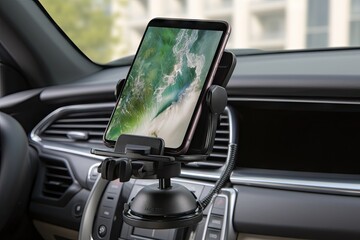 Canvas Print - car with mount for phone or other device, allowing for hands-free use while driving, created with generative ai