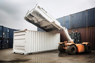 Poster - high-tech robotic arm removing waste from storage container, created with generative ai