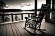 wooden rocking chair on the sundeck, overlooking the tranquil lake, created with generative ai