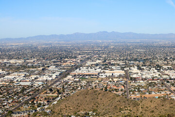 Wall Mural - North-West side of Valley of the Sun looking at Arizona cities of Glendale, Peoria and Phoenix from North Mountain Park; copy space