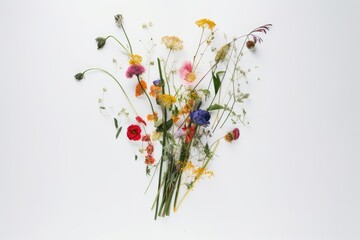 Sticker - minimalist artwork portraying a deconstructed bouquet of flowers, with each flower represented as its own unique shape and color, created with generative ai