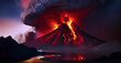 Vulkanausbruch mit Lava an einem Gewässer, Generative AI
