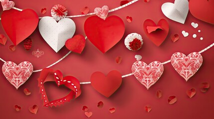 Celebrate the Love: Valentine's Day Decorated Red Banner Design: Generative AI