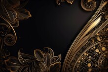 A Luxury Background With Black And Gold Floral Design, Created With Generative Ai Technology